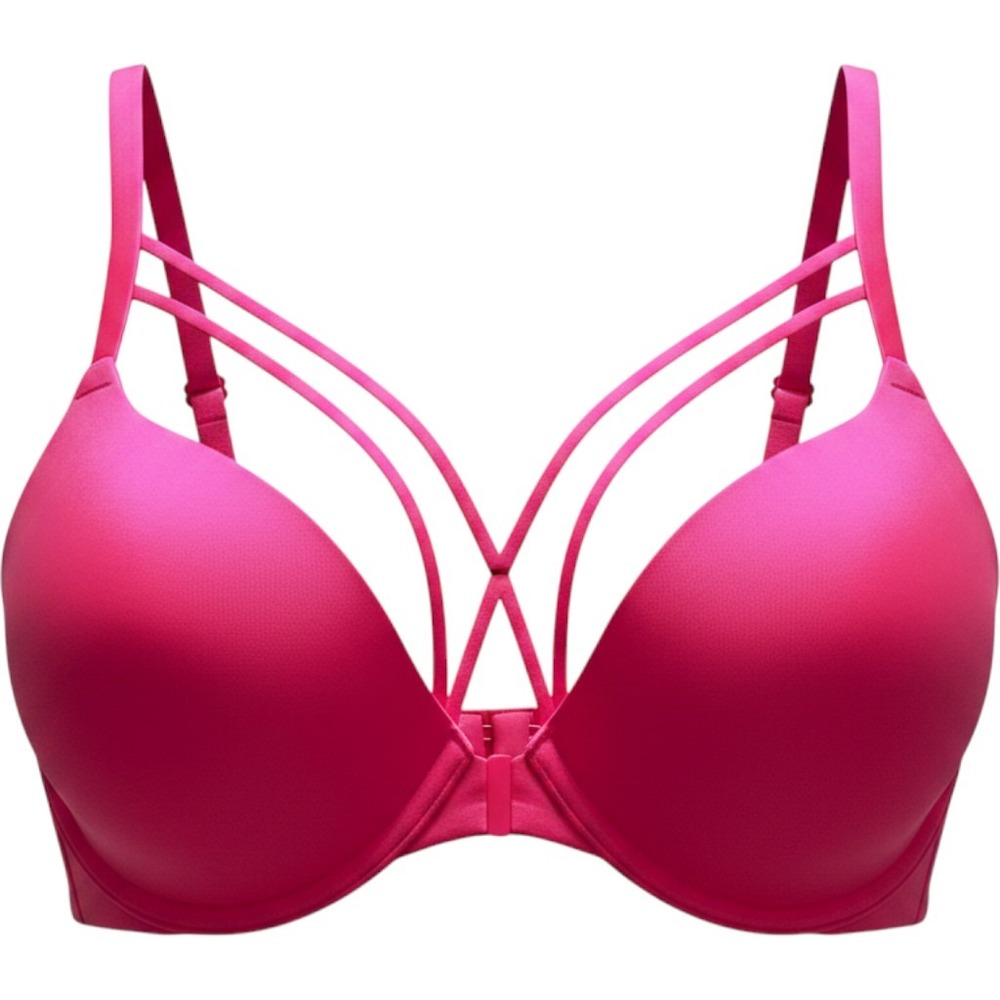 Victoria's Secret Very Sexy Push-Up Bra 34D Hot Pink Multi-Strap Gold Beads